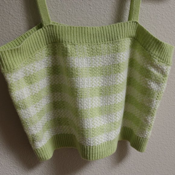 y2k Pastel Green Mint White Strip Spaghetti Strap Cropped Top M - Picture 4 of 6
